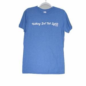 Gildan Mens Blue T-Shirt Spell Out - Nothing But Tail Lights Short Sleeve Medium